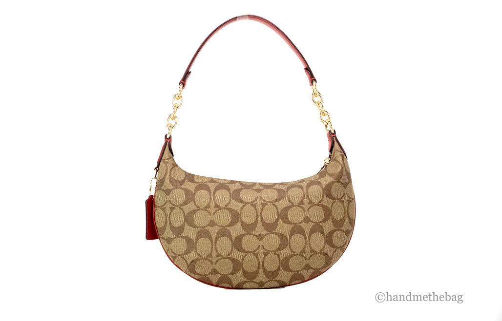 Coach (CE620) Payton Small Khaki Red Signature Coated Canvas Hobo Shoulder Bag