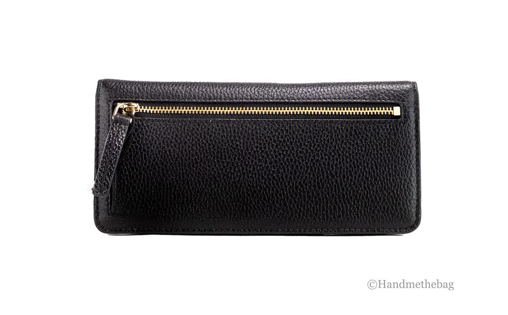 Marc Jacobs Slim Black Pebbled Leather Open Face Snap Clutch Wallet