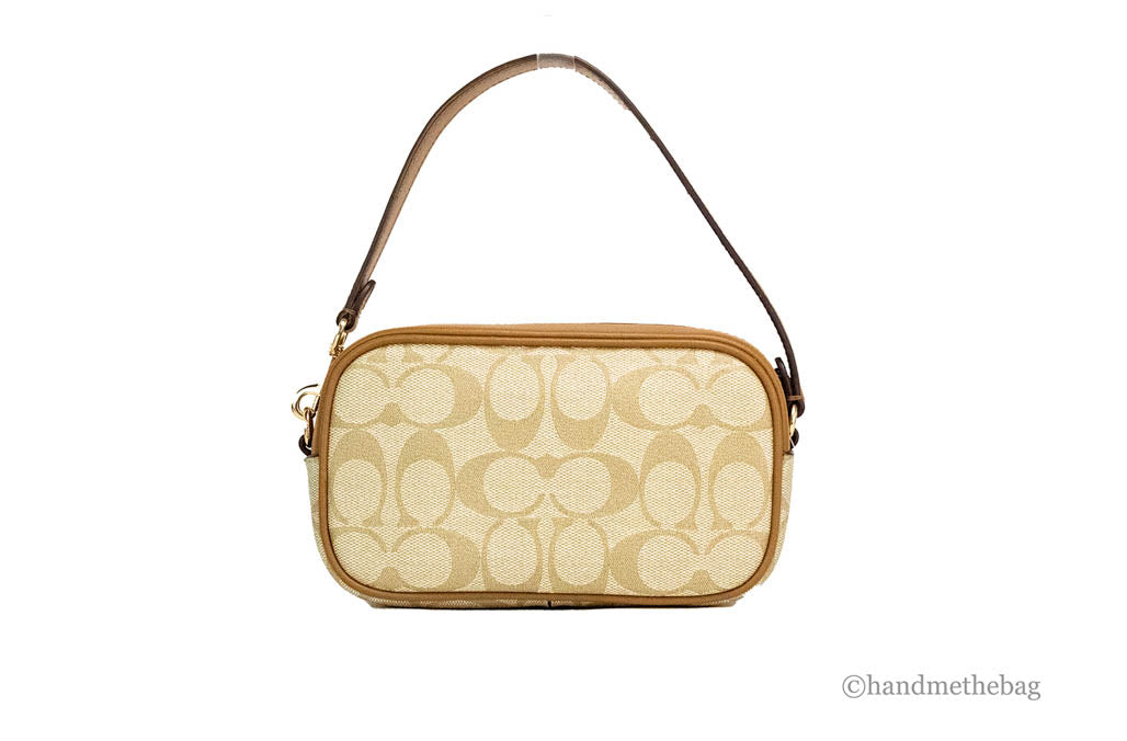 Coach (CA718) Jamie Mini Light Khaki Saddle Signature Coated Canvas Wristlet Bag