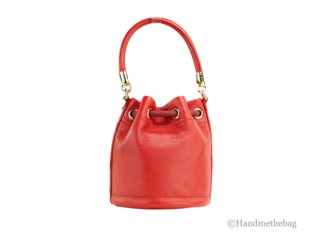 Marc Jacobs The Micro Bucket True Red Leather Top Handle Bucket Crossbody Bag