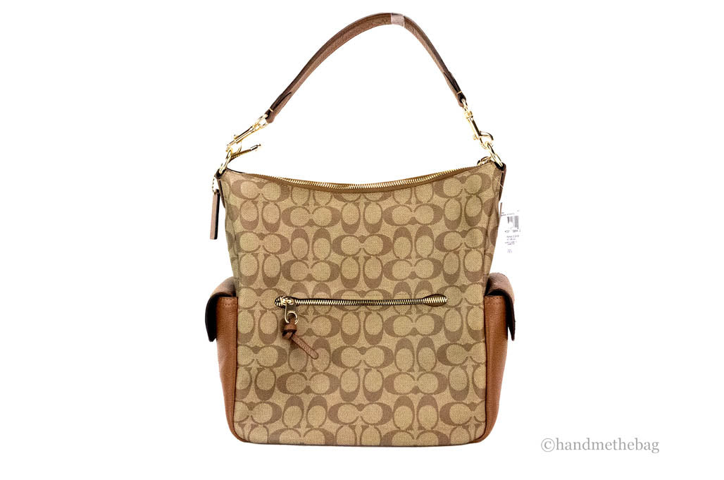 Coach (C1523) Pennie Khaki Redwood Signature Coated Canvas Shoulder Handbag