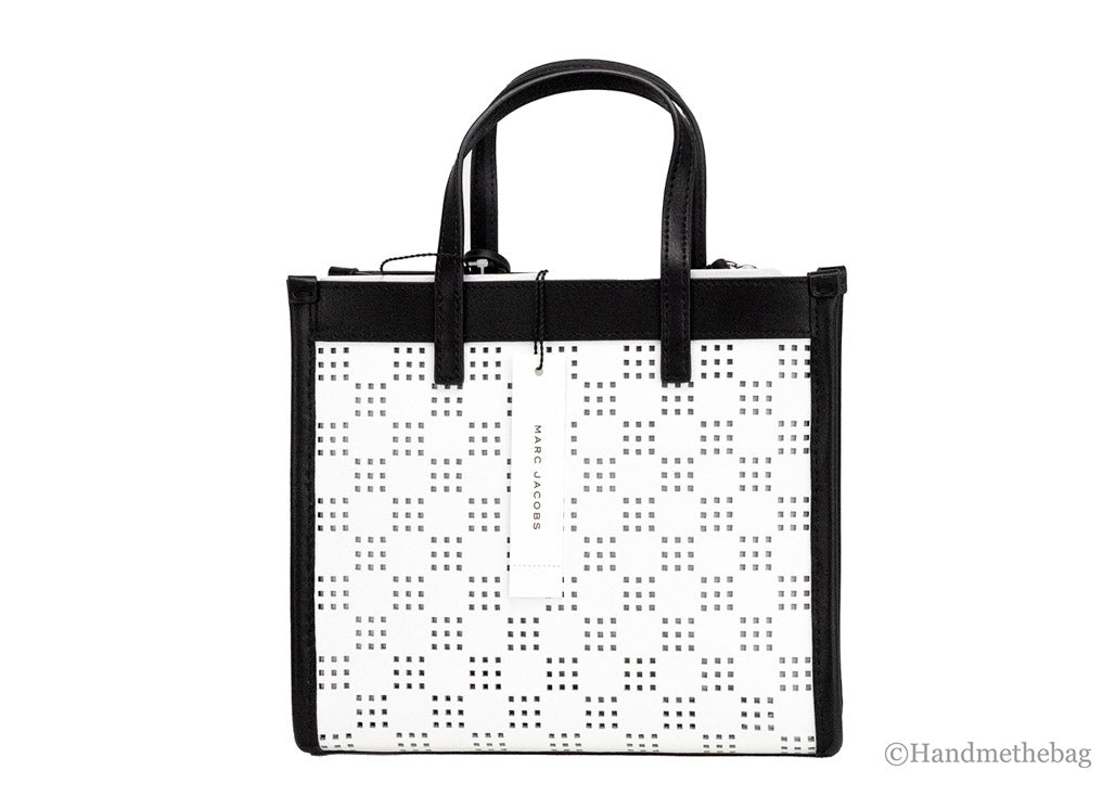 Marc Jacobs Mini Grind Cotton Multi Perforated Leather Crossbody Tote Handbag Purse