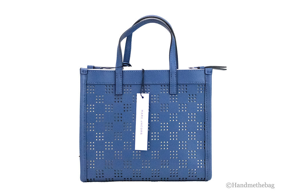 Marc Jacobs Mini Grind Blue Sea Perforated Leather Crossbody Tote Handbag Purse