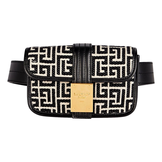 Balmain 1945 Monogram Jacquard Belt Bag Black White