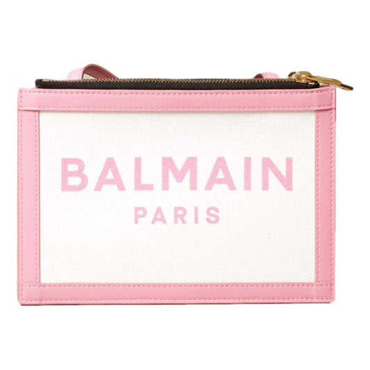 Balmain 3 Pouches Shoulder Bag Pink Leather White Canvas