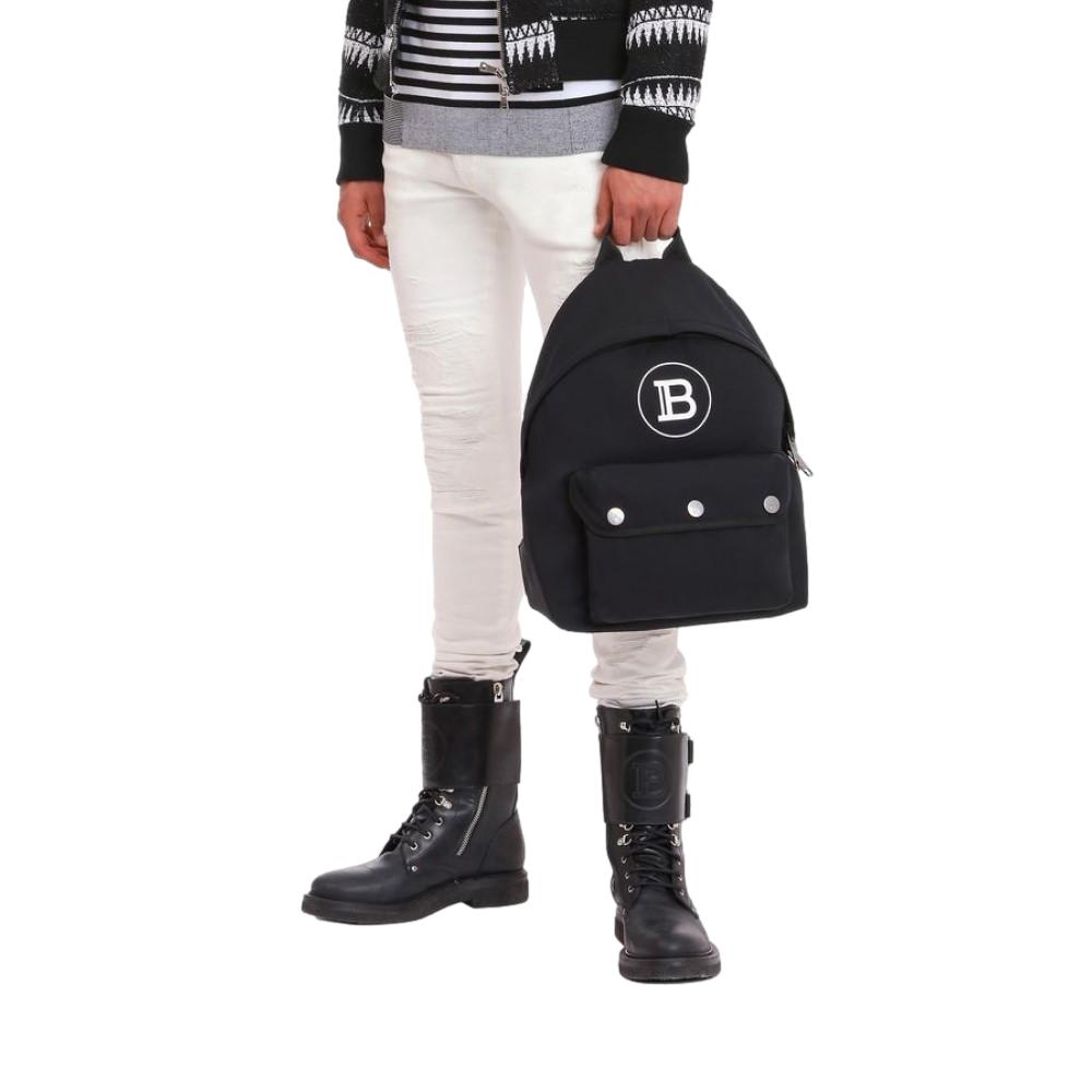 Balmain B-Back Black Nylon White Logo Backpack TM1S096TNYV