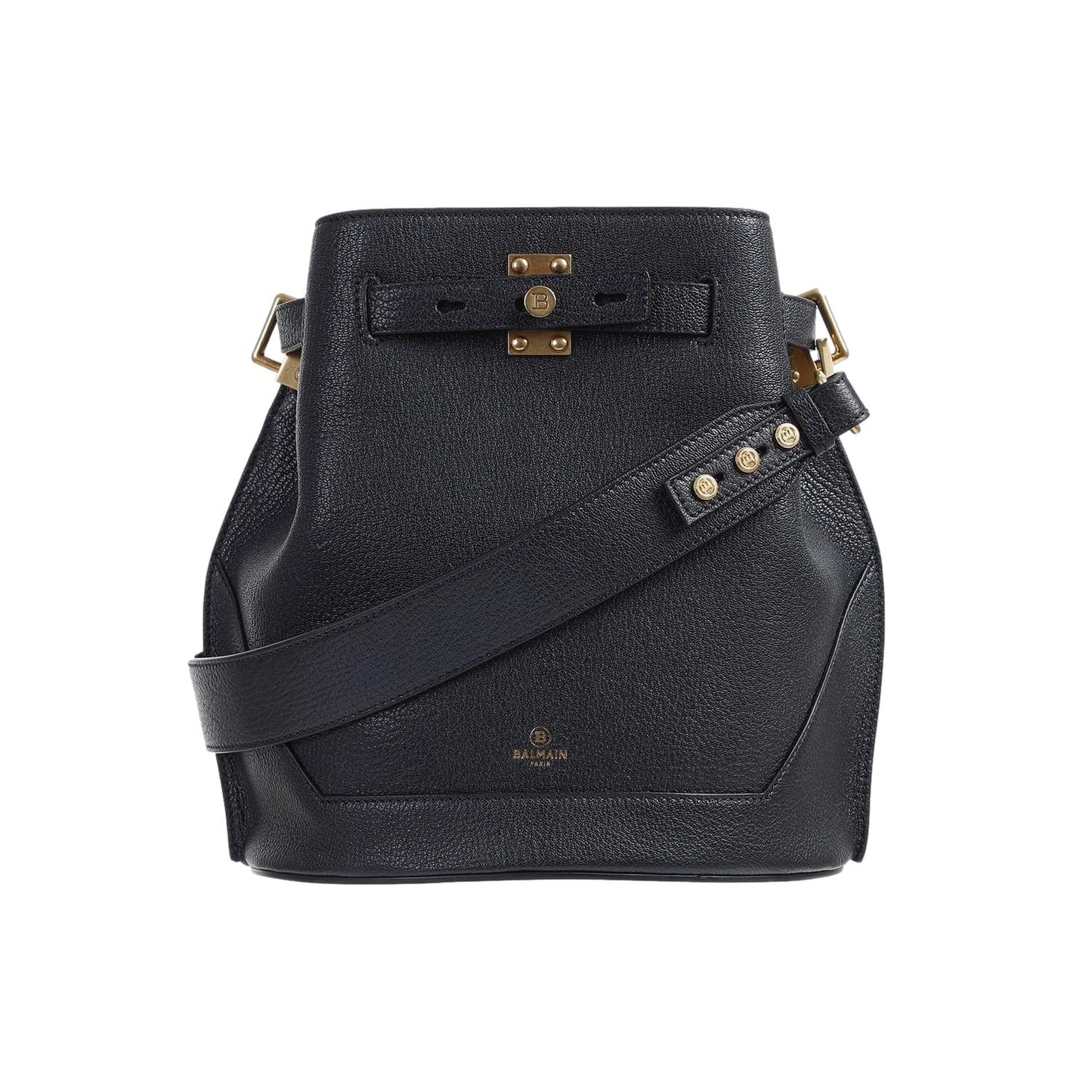 Balmain B-Belted 27 Black Goat Leather Convertible Backpack Bucket Bag