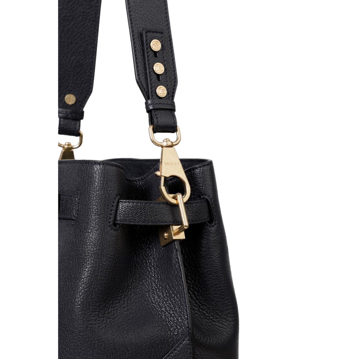 Balmain B-Belted 27 Black Goat Leather Convertible Backpack Bucket Bag