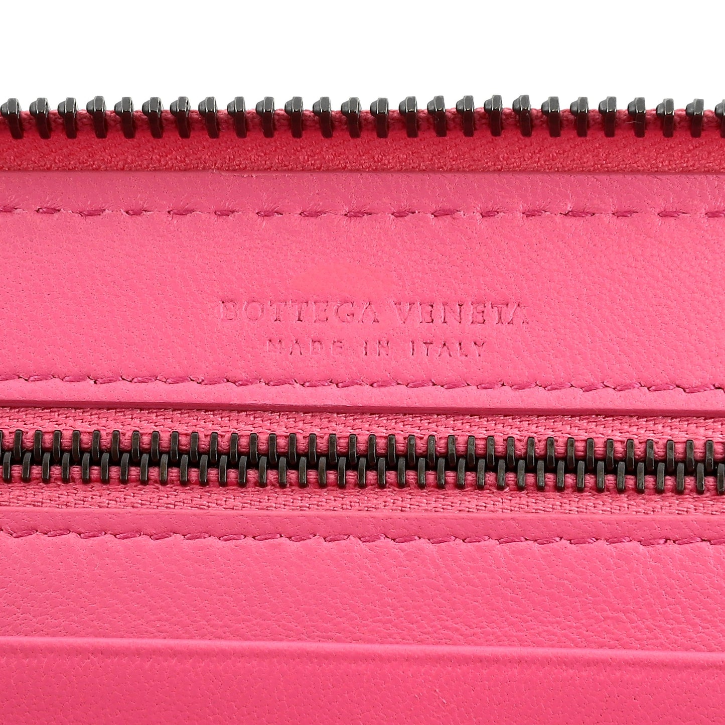 Bottega Veneta Intrecciato Zipper French Calf Leather Wallet Pink