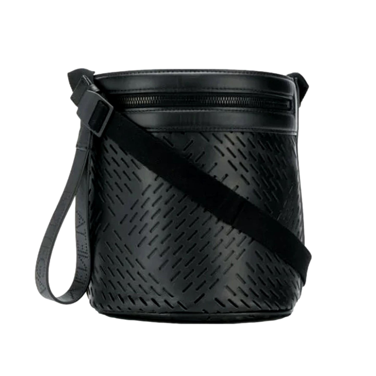 Bottega Veneta Perforated Black Leather Drawstring Bucket Crossbody Bag