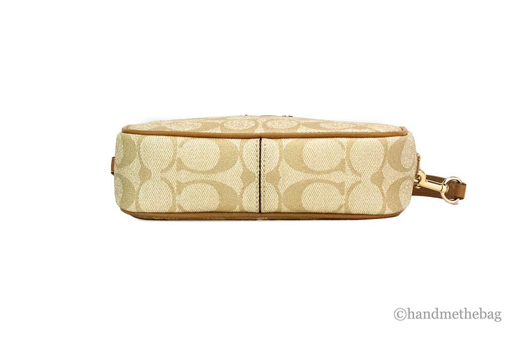 Coach (CA718) Jamie Mini Light Khaki Saddle Signature Coated Canvas Wristlet Bag