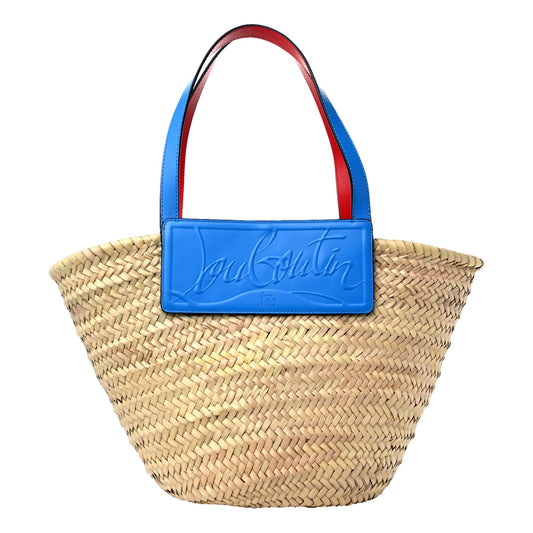 Christian Louboutin Loubishore Blue Leather Trim Woven Tote