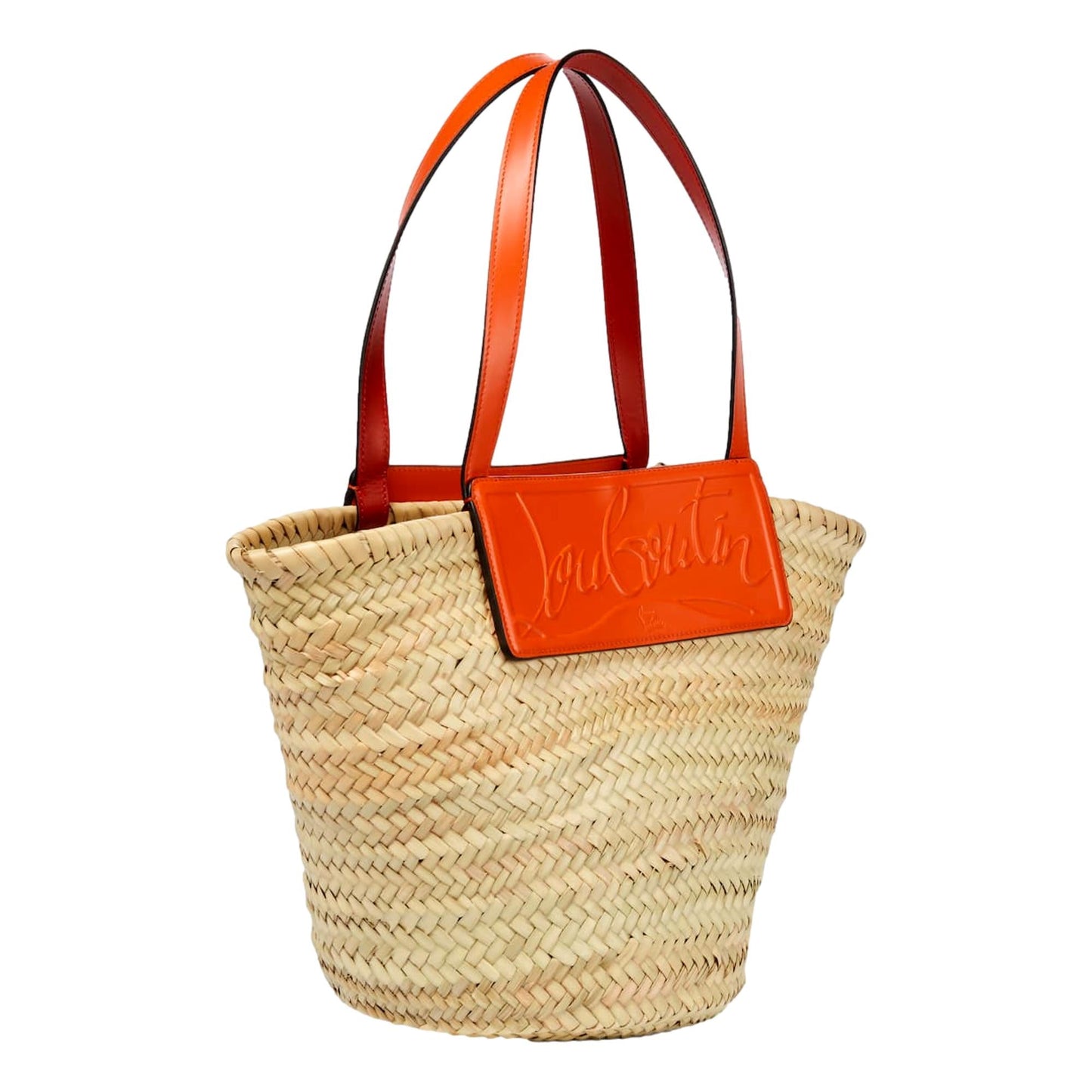 Christian Louboutin Loubishore Orange Leather Trim Woven Tote