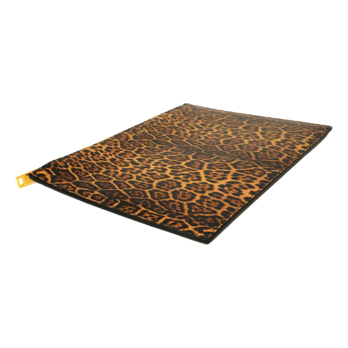 Saint Laurent Leopard Printed Calfskin Leather Medium Pouch 635098