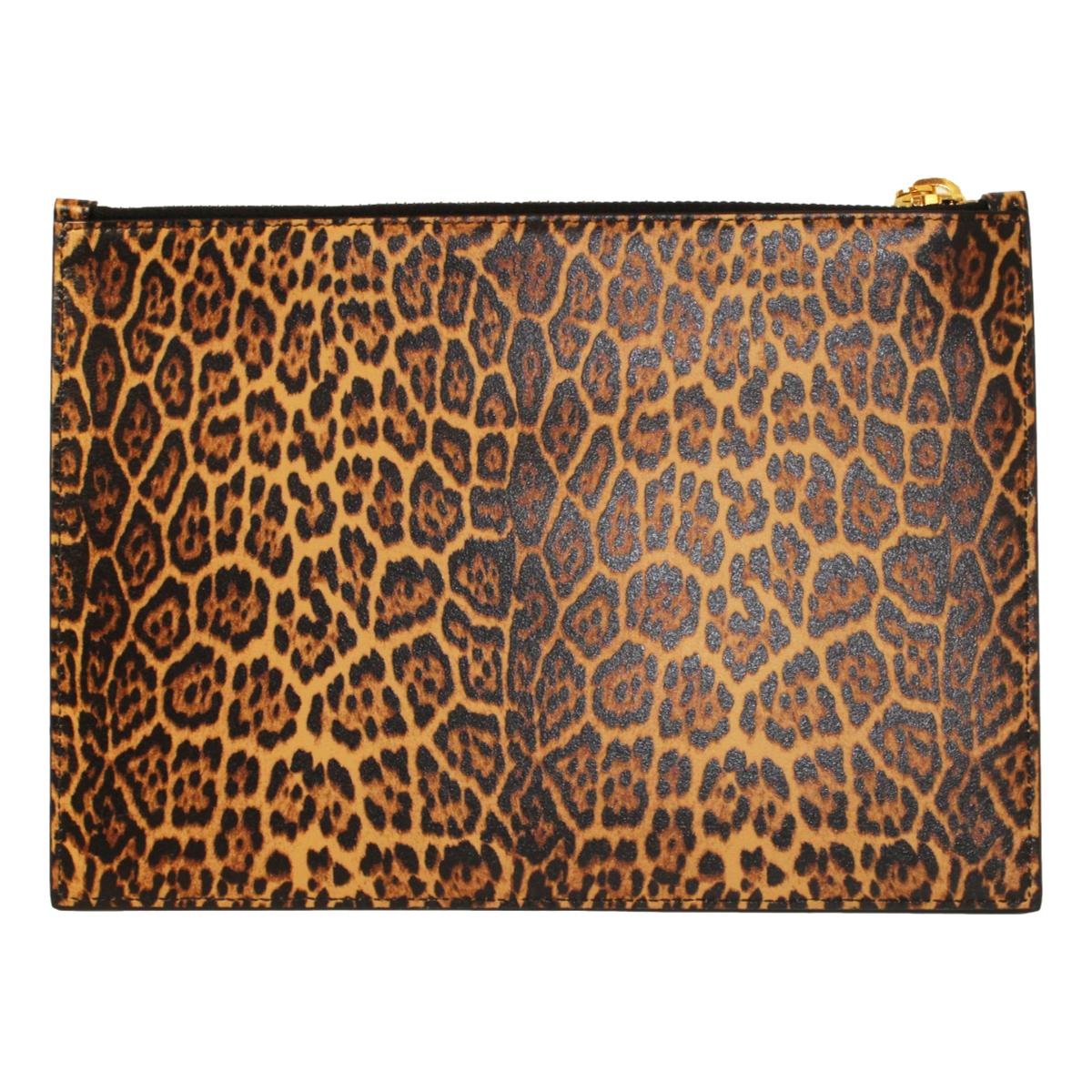 Saint Laurent Leopard Printed Calfskin Leather Medium Pouch 635098