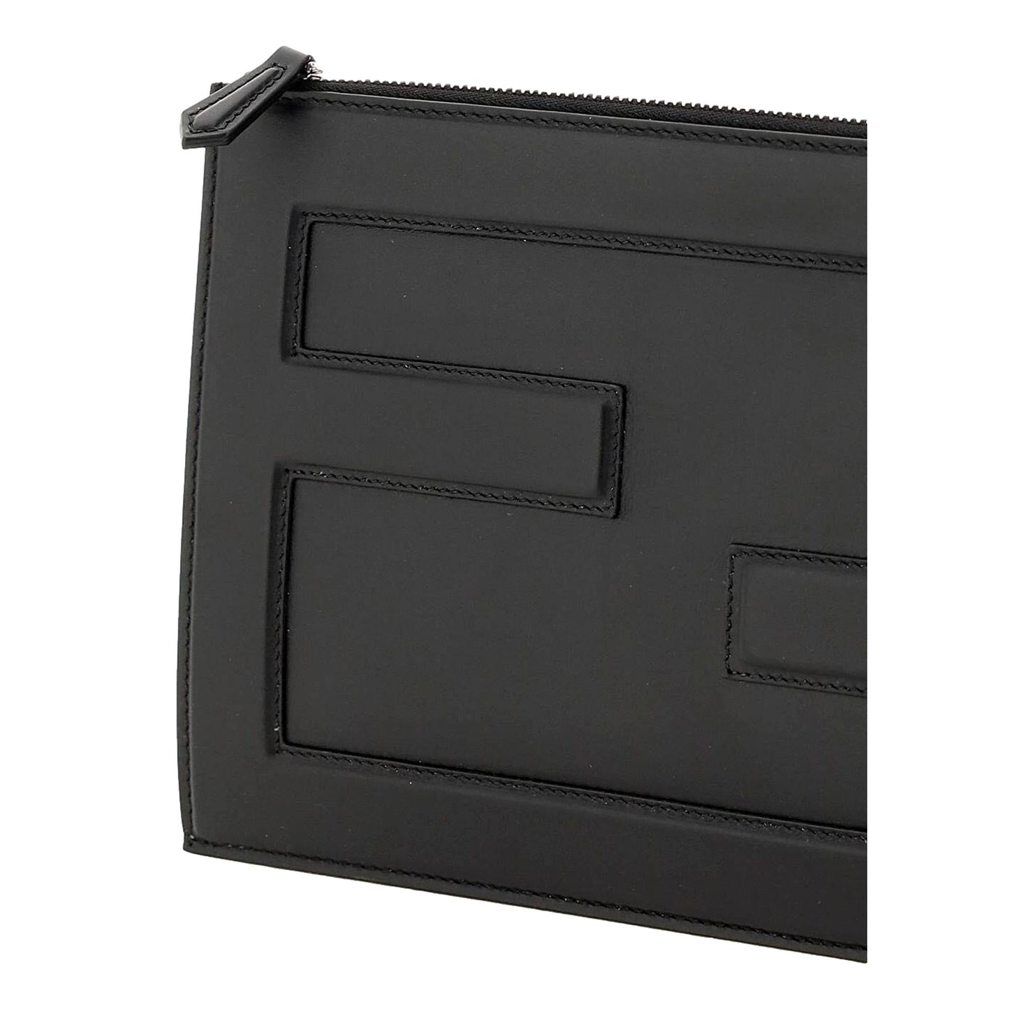 Fendi Baguette Black Calf Leather Embossed Clutch 7N0115