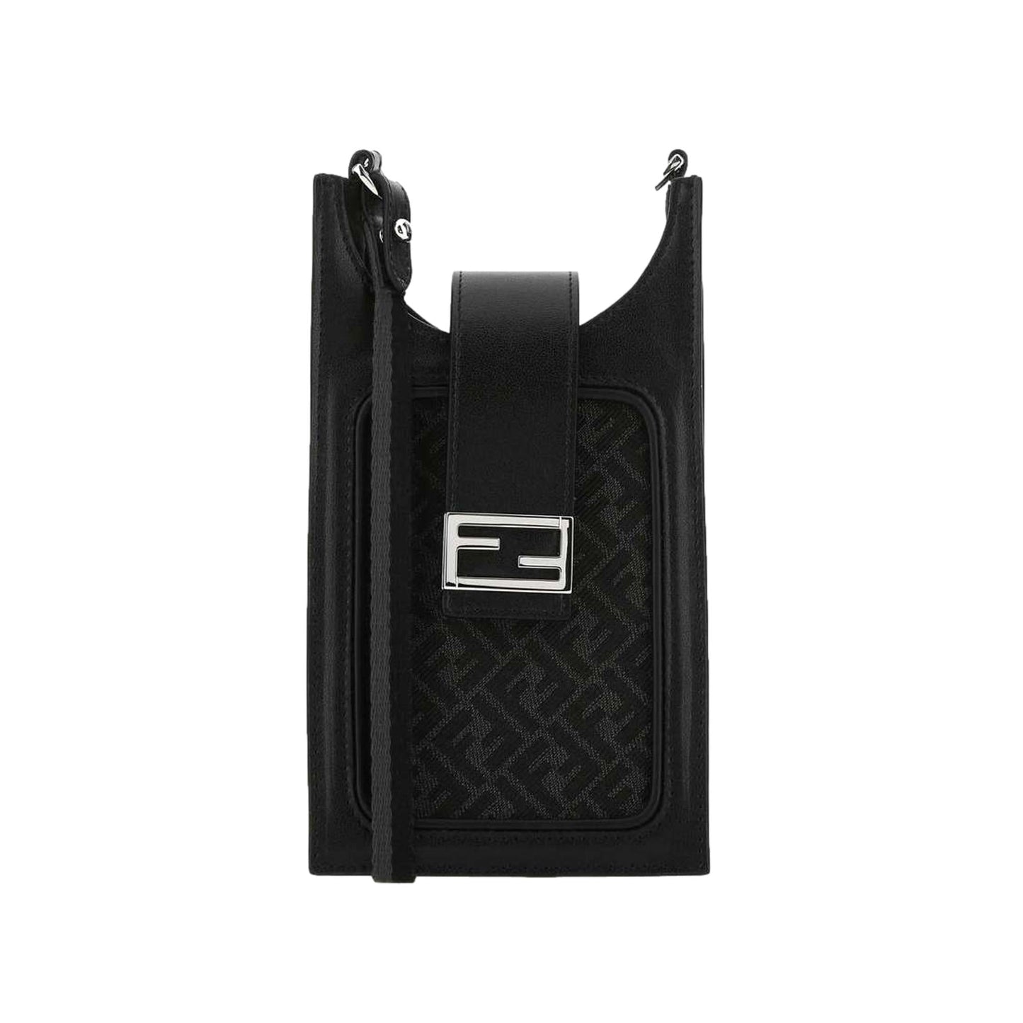 Fendi Baguette Black FF Canvas and Leather Phone Holder Crossbody Bag