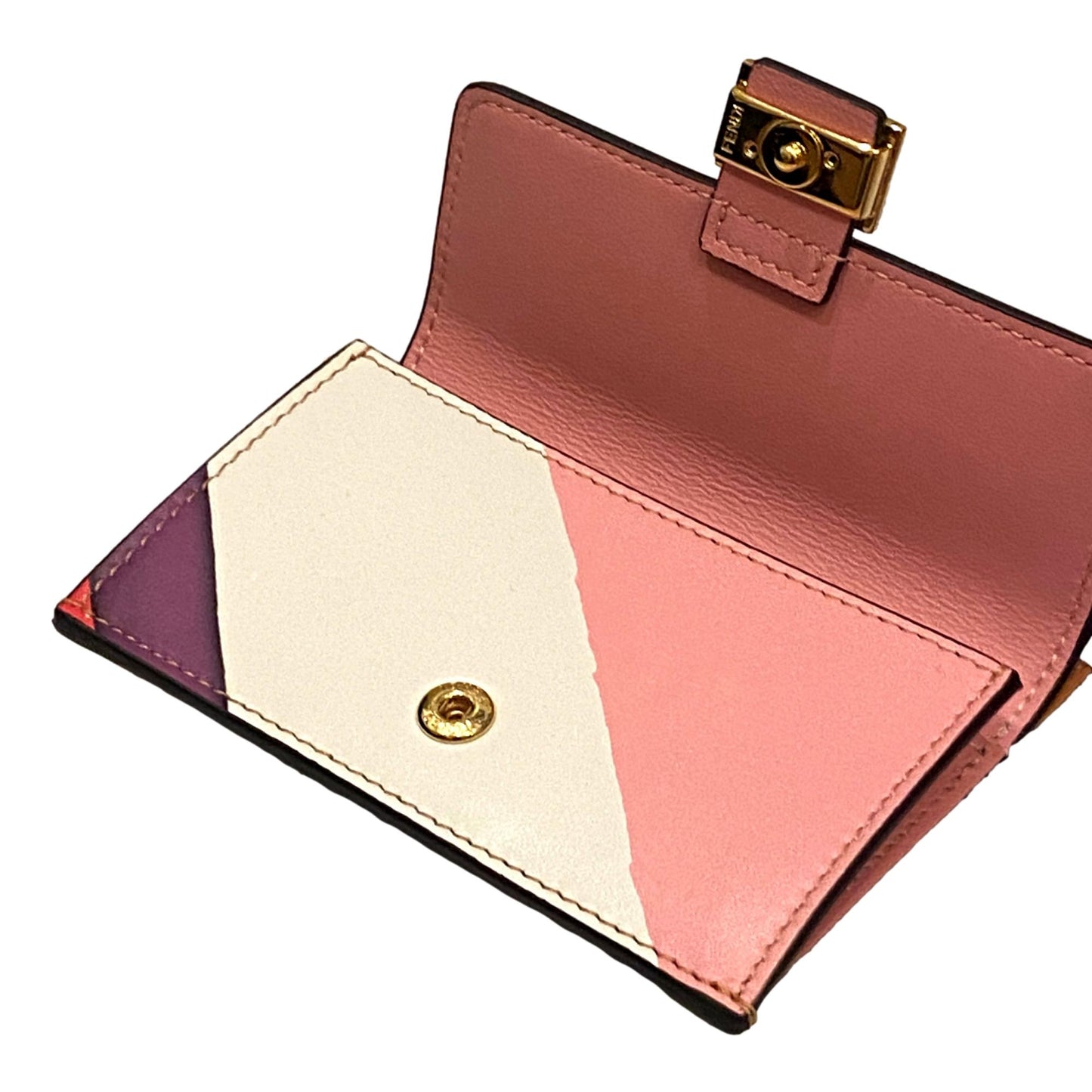 Fendi Baguette Hot Pink Stripe Leather Card Holder Wallet 8M0423