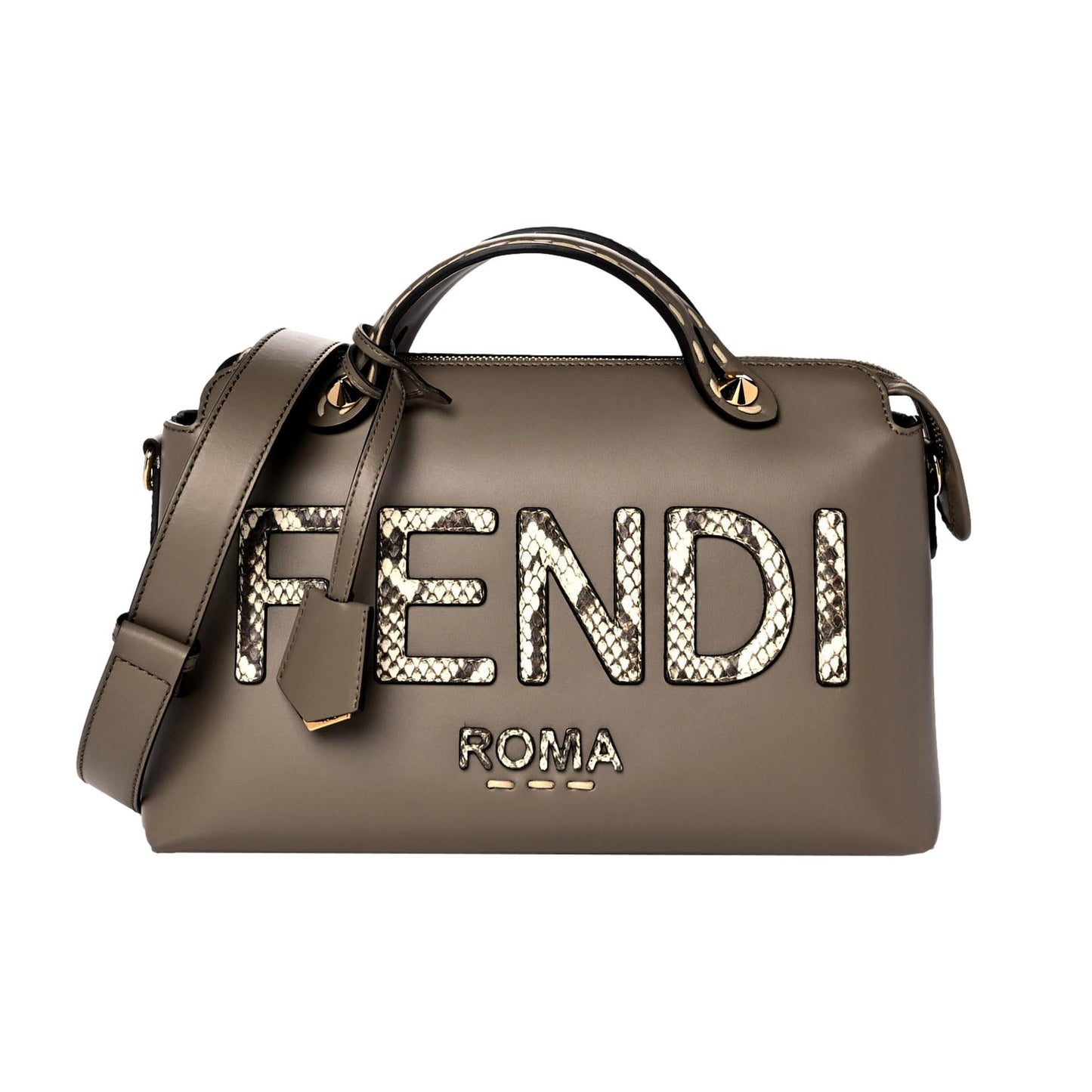 Fendi By The Way Python Print and Grey Leather Boston Bag