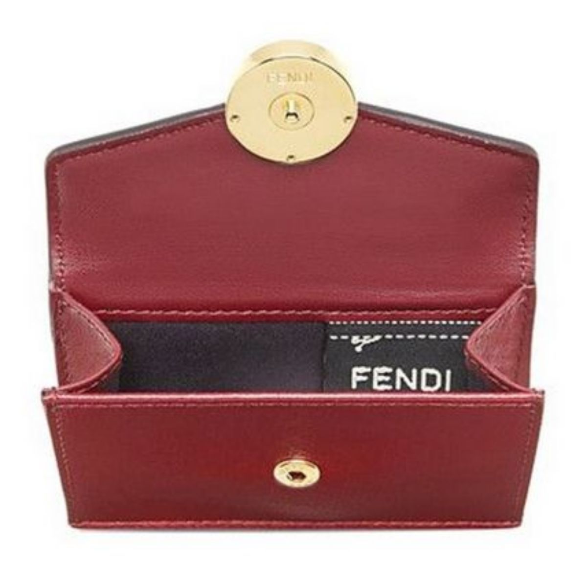 Fendi Calf Leather F Logo Barola Red Micro Trifold Wallet 8M0395