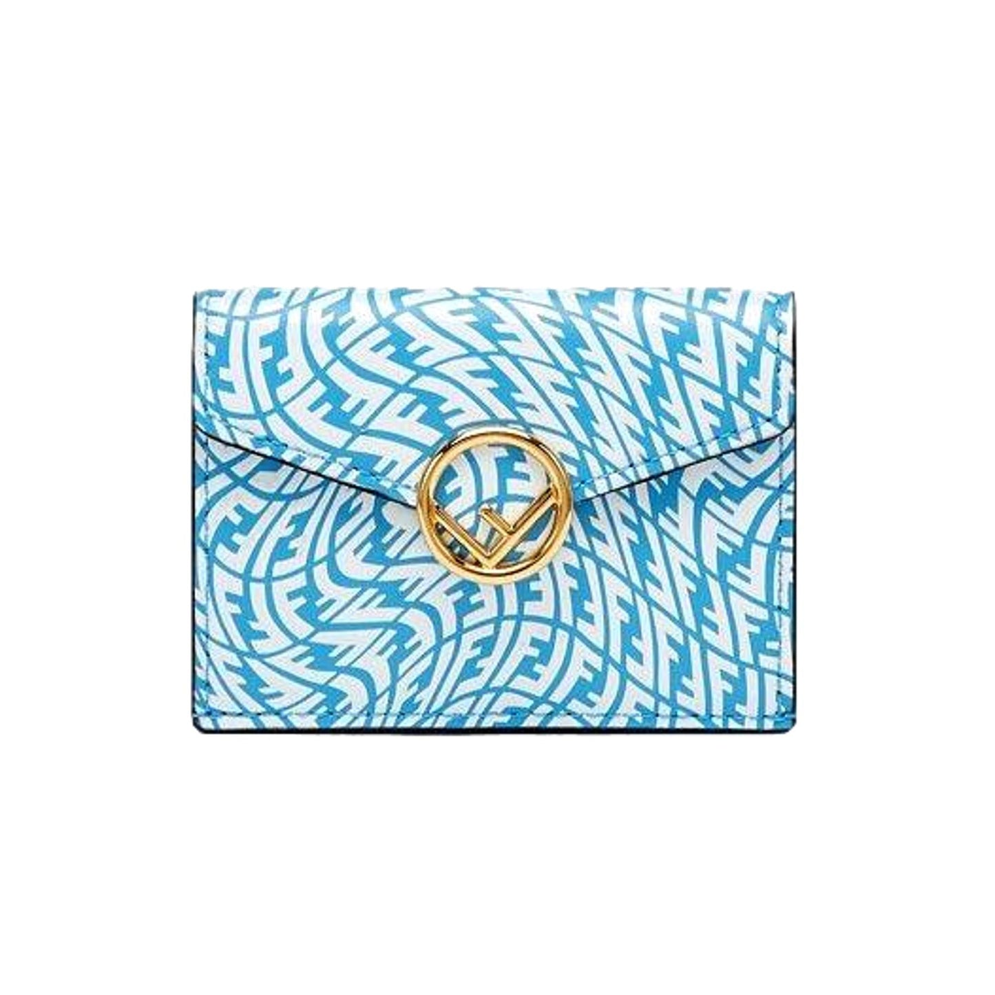 Fendi F is Fendi Cyber Blue Leather Vertigo Print Small Trifold Wallet 8M0395