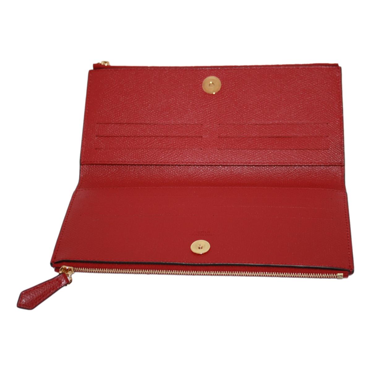 Fendi F is Fendi Red Calf Leather Double Zip Long Wallet 8M0405