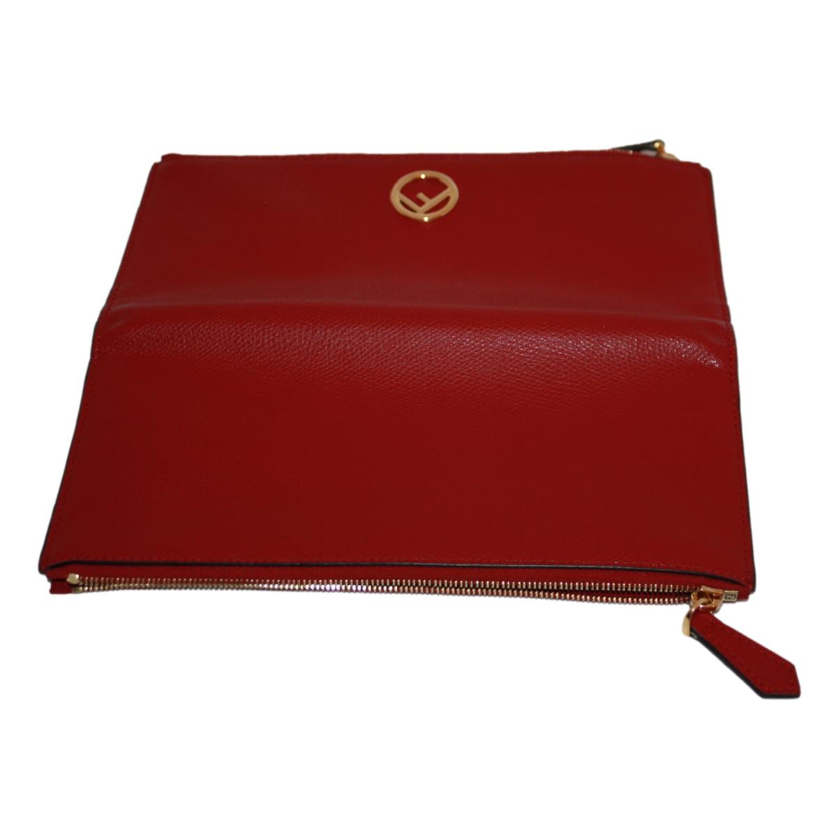 Fendi F is Fendi Red Calf Leather Double Zip Long Wallet 8M0405