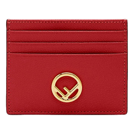 Fendi F Logo Fragola Red Leather Card Case Wallet 8M0445