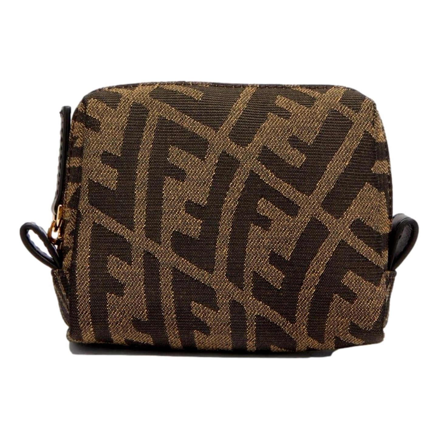 Fendi FF Vertigo Brown Coated Canvas Small Beauty Pouch 8N0179