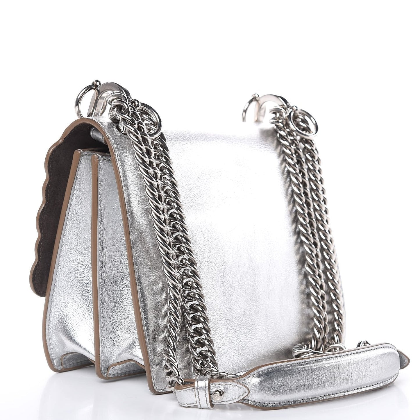 Fendi Kan I Metallic Silver Calfskin Scalloped Studded Bag 8M0381