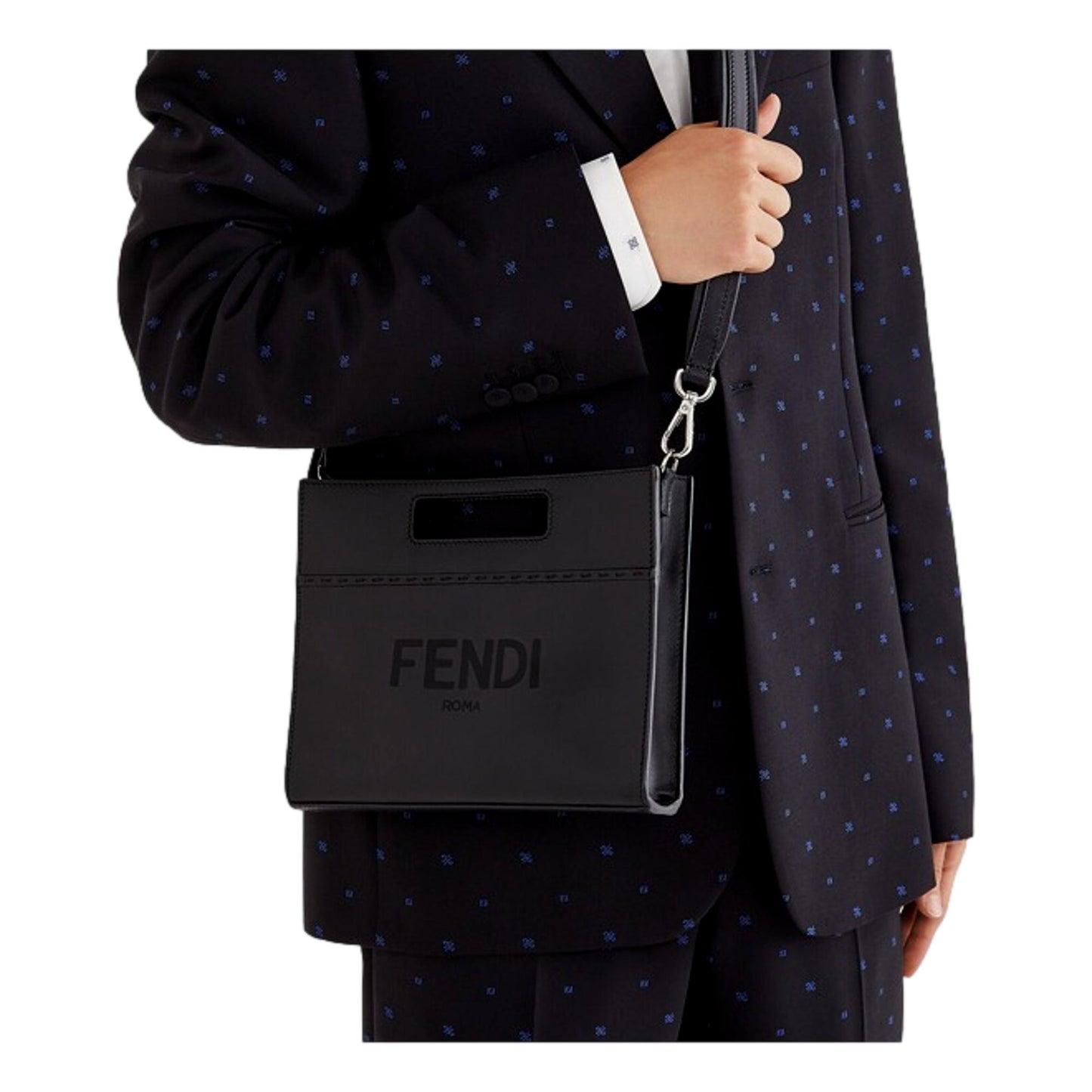 Fendi Logo 2-Way Smooth Black Leather Small Tote Bag 7VA547