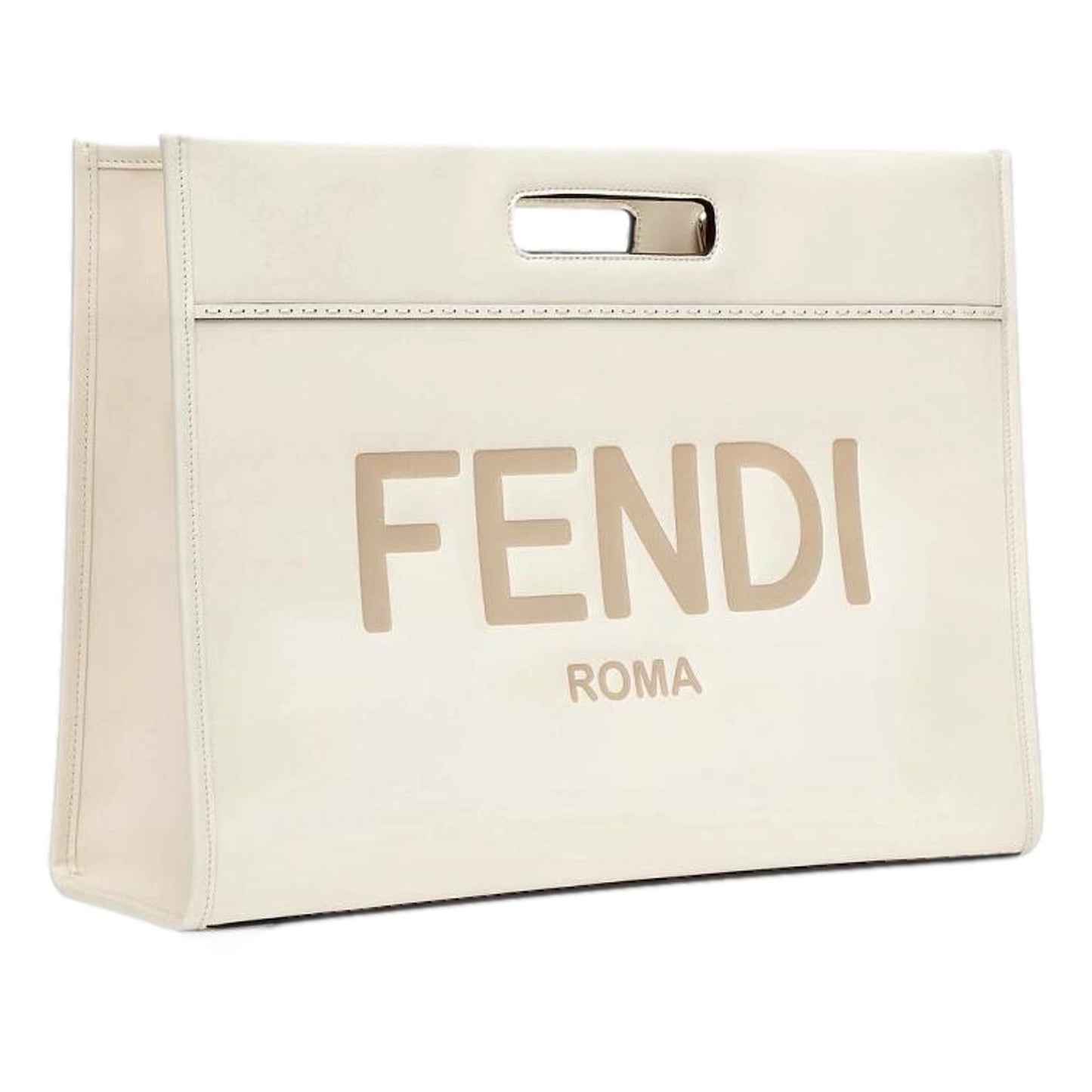 Fendi Logo 2-Way Smooth Ivory Leather Tote Bag 7VA480