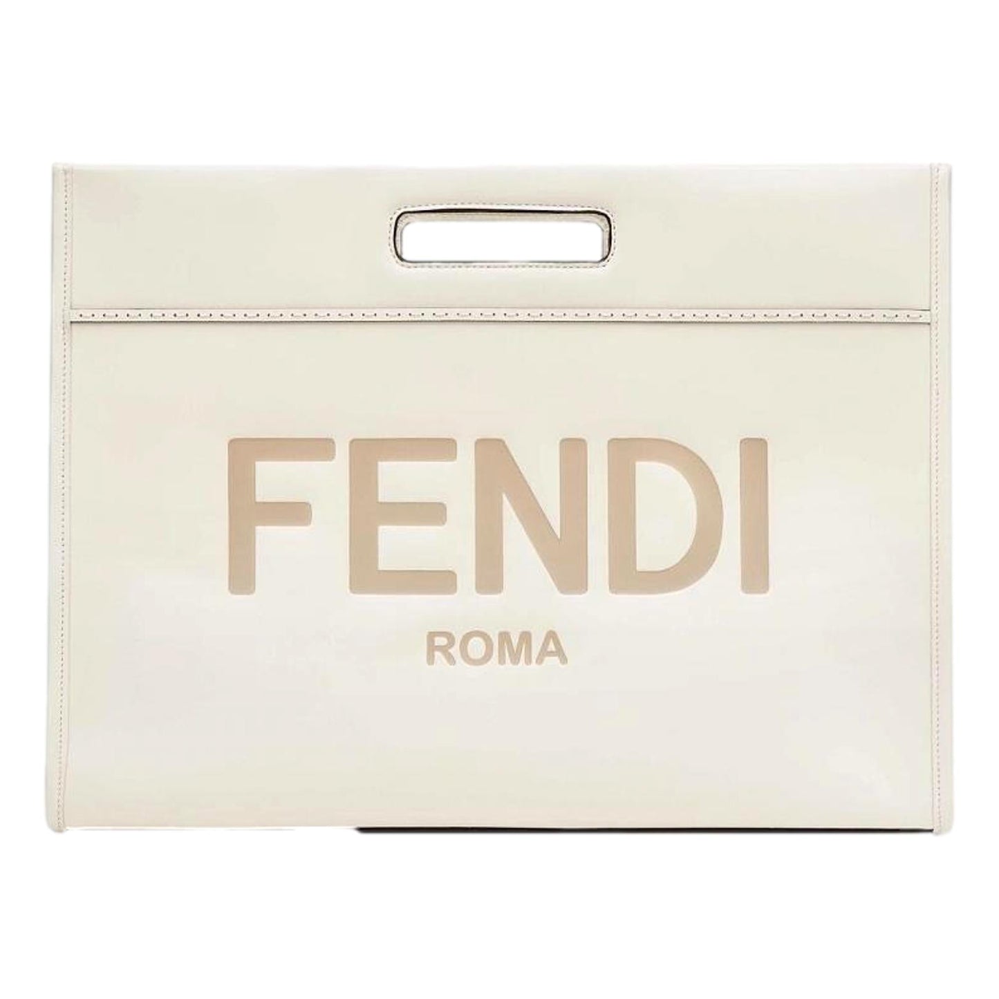 Fendi Logo 2-Way Smooth Ivory Leather Tote Bag 7VA480