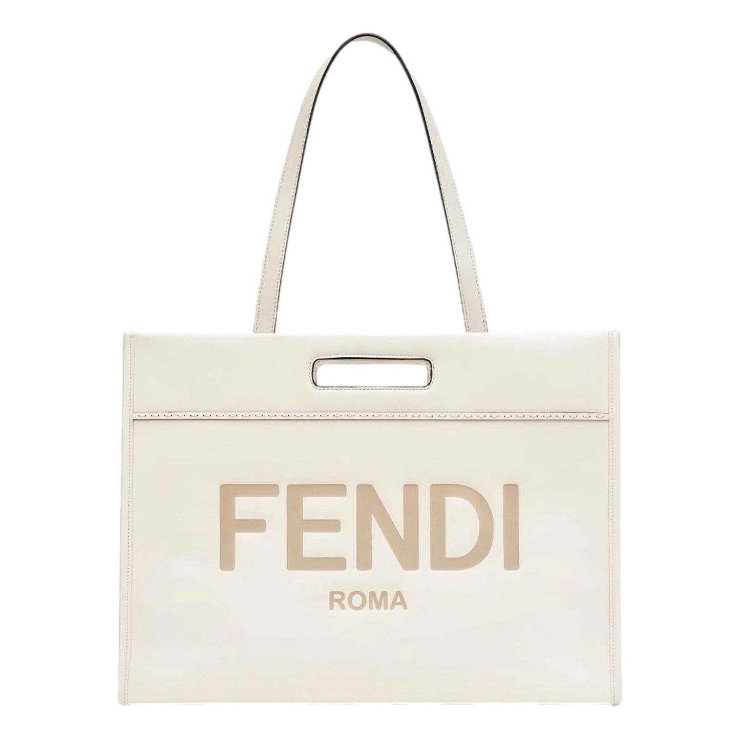 Fendi Logo 2-Way Smooth Ivory Leather Tote Bag 7VA480