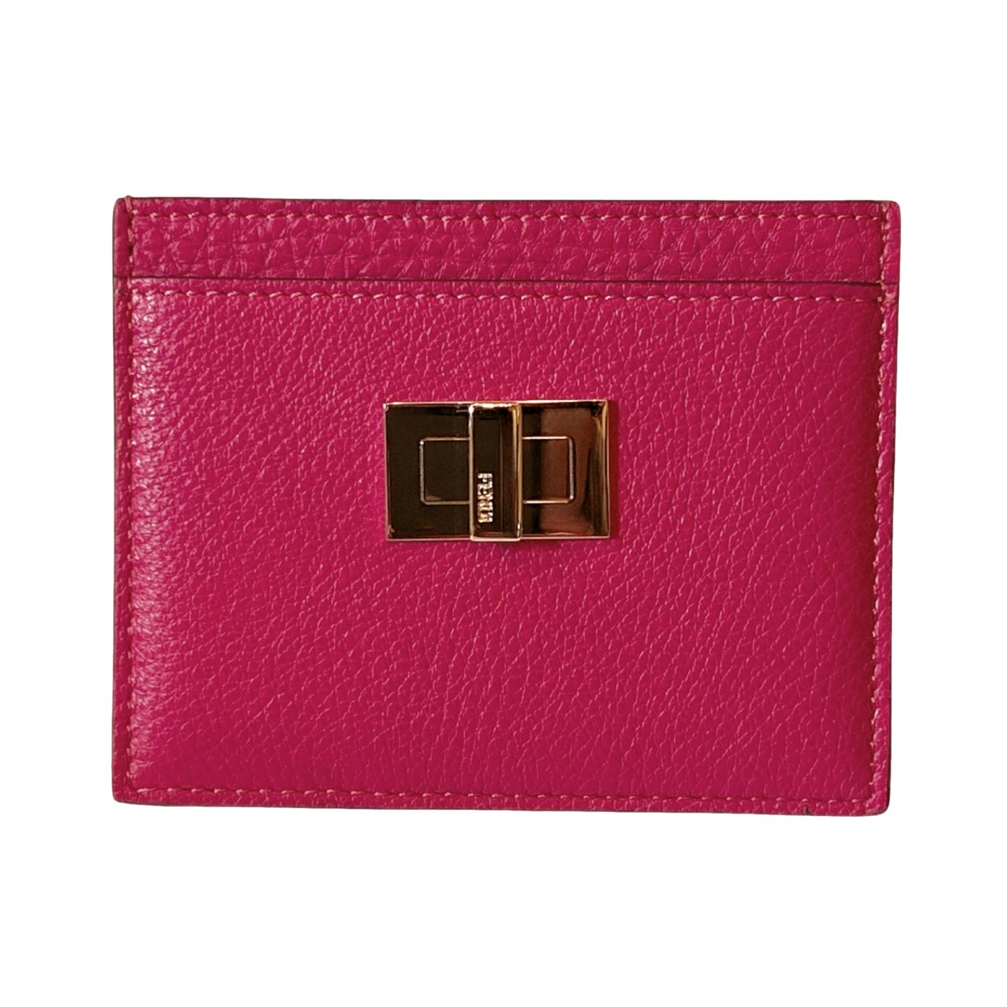 Fendi Peekaboo Magenta Grained Leather Card Case Wallet