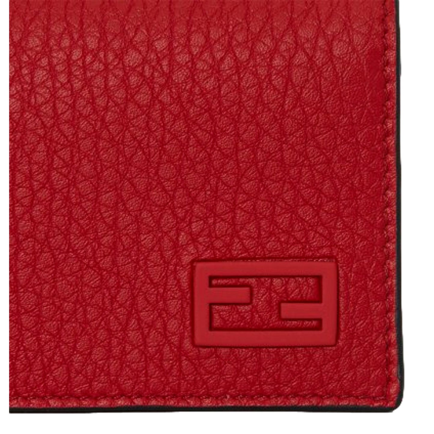 Fendi Red Grained Leather Baguette Logo Card Case Wallet 7M0222