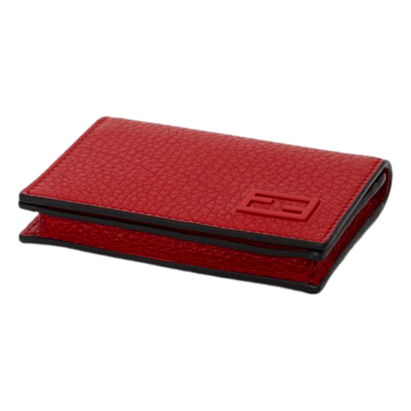 Fendi Red Grained Leather Baguette Logo Card Case Wallet 7M0222