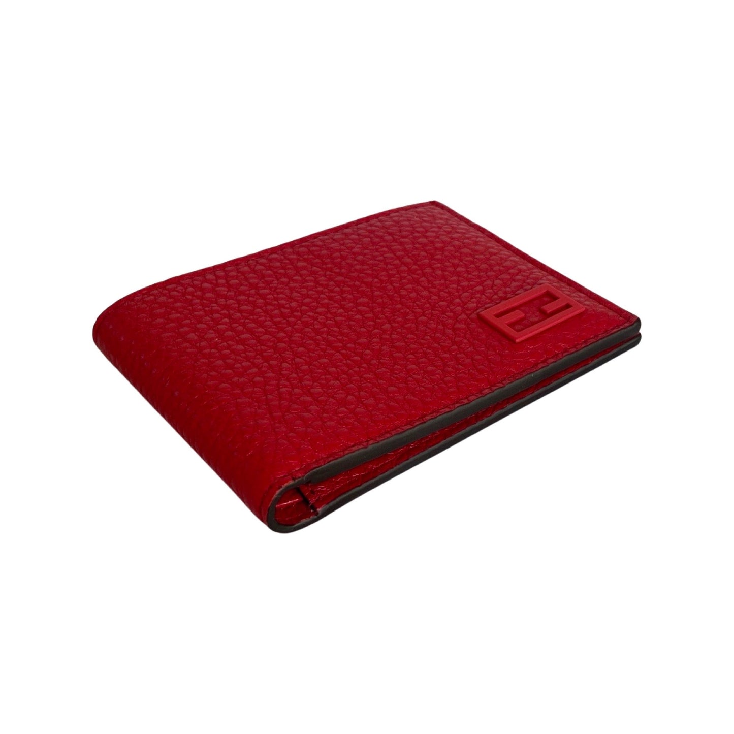 Fendi Red Grained Leather FF Logo Bifold Wallet 7M0303