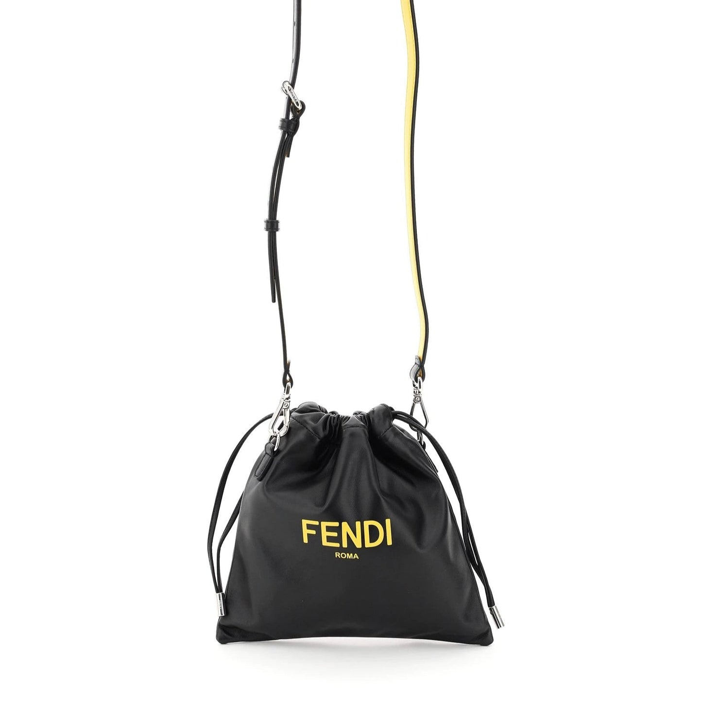 Fendi Roma Black Leather Drawstring Mini Crossbody Bag 7VA510