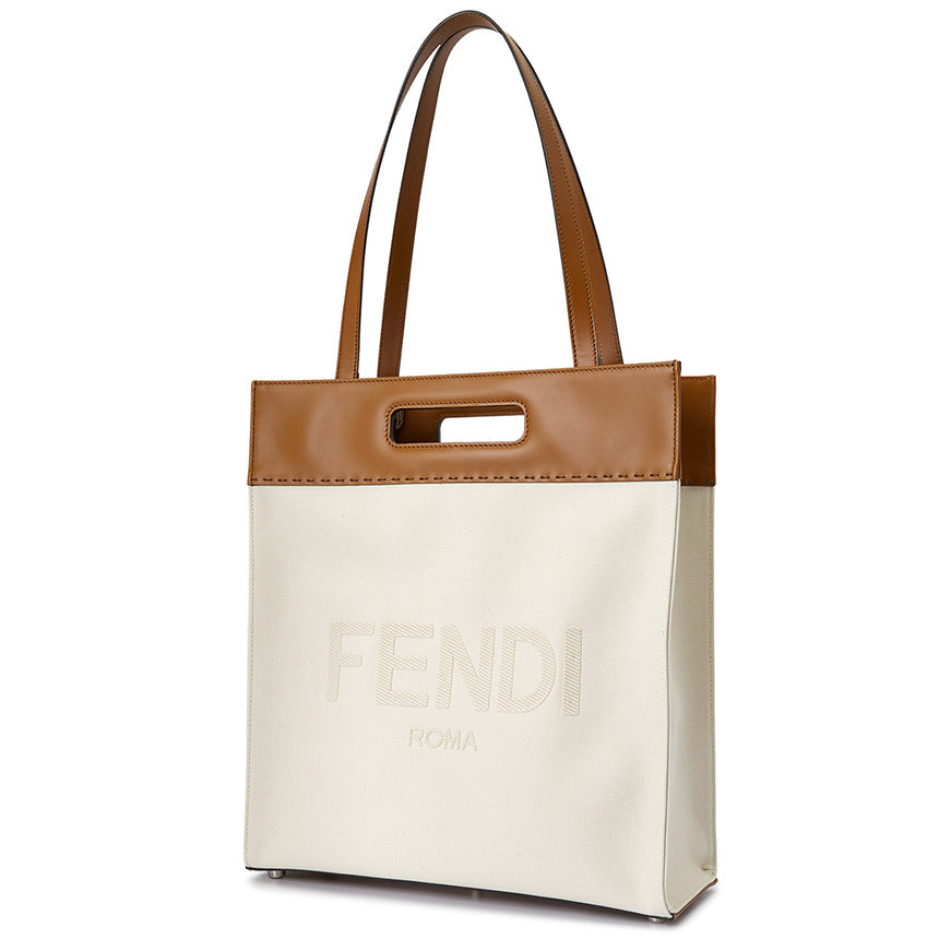 Fendi Roma Brand Embroidered Canvas And Leather Tote Bag 7VA481