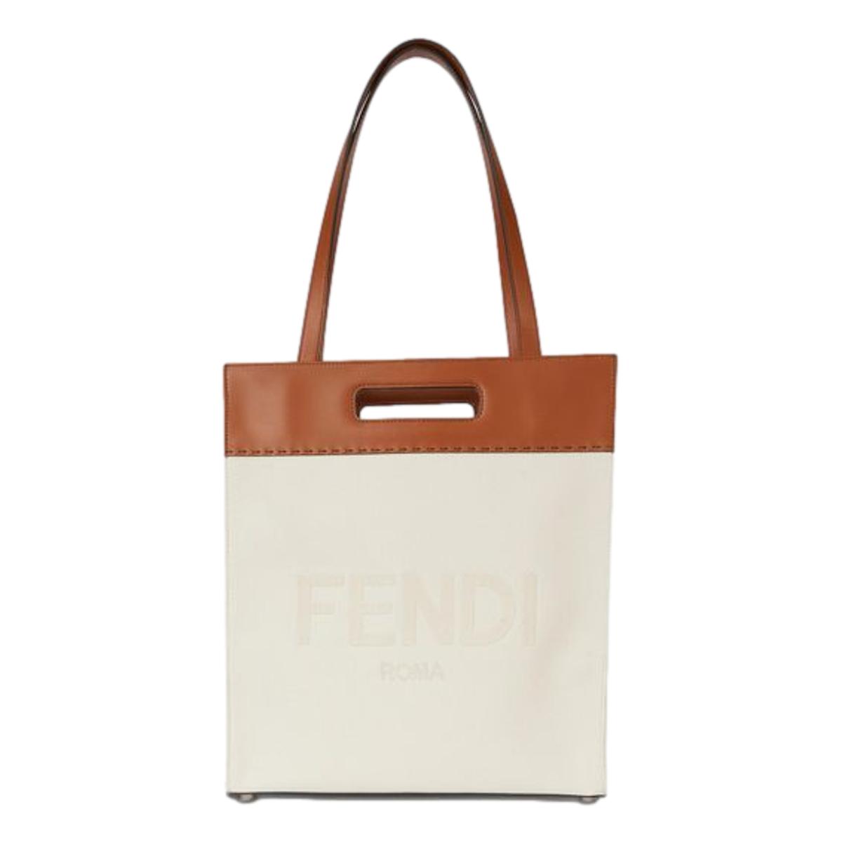 Fendi Roma Brand Embroidered Canvas And Leather Tote Bag 7VA481