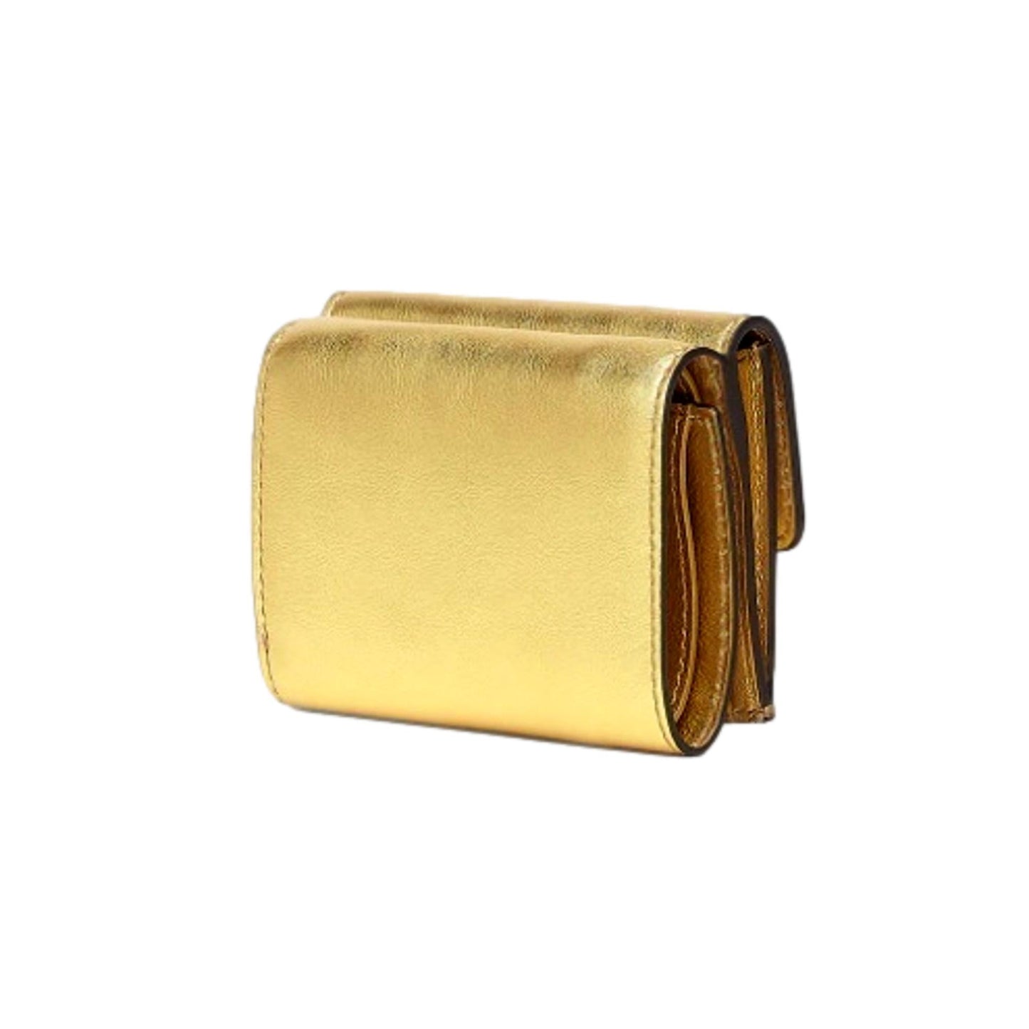 Fendi Roma Logo Metallic Gold Leather Micro Trifold Wallet 8M0395