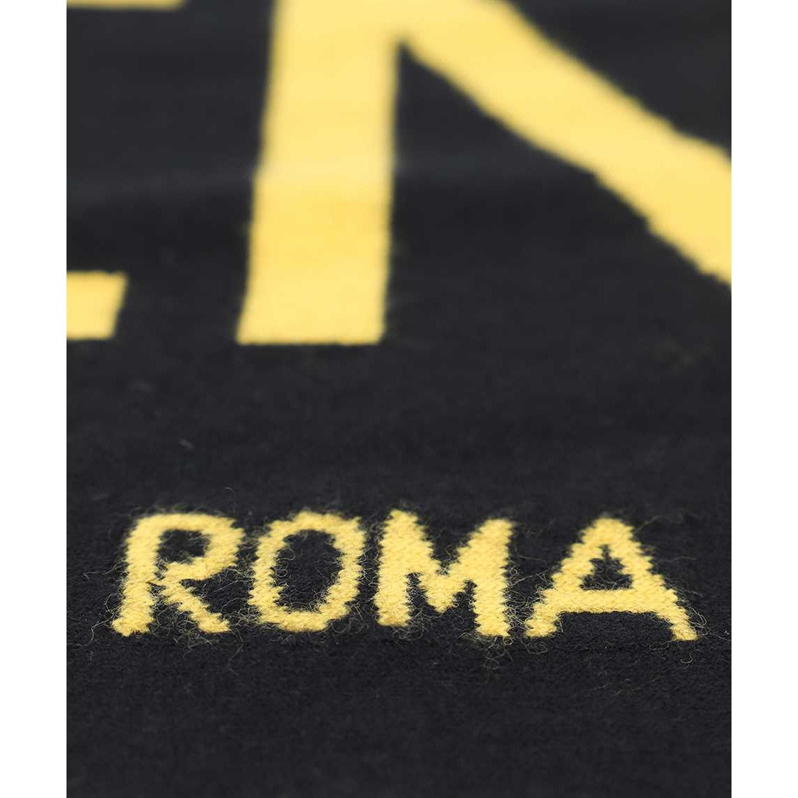 Fendi Roma Knitted Wool & Cashmere Black Yellow Logo Scarf FXS124