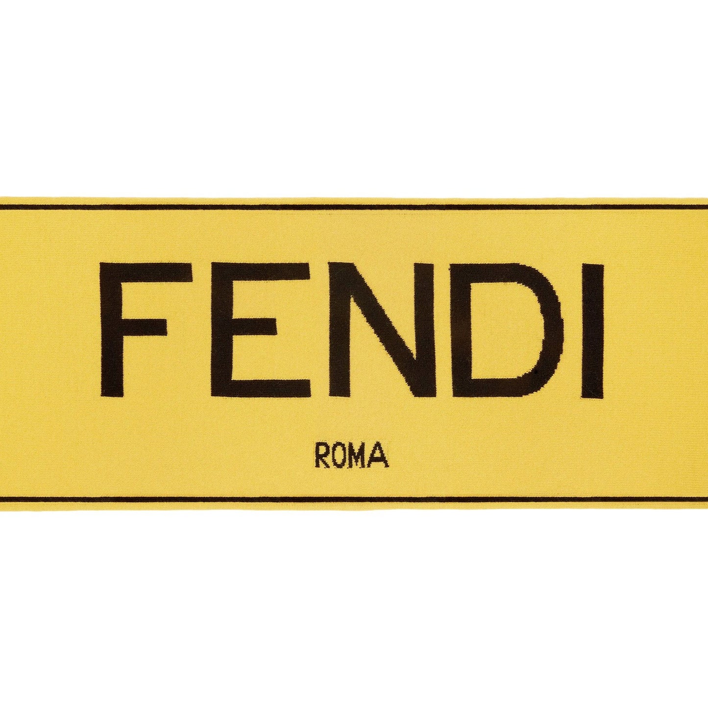 Fendi Roma Knitted Wool & Cashmere Yellow Black Logo Scarf FXS124