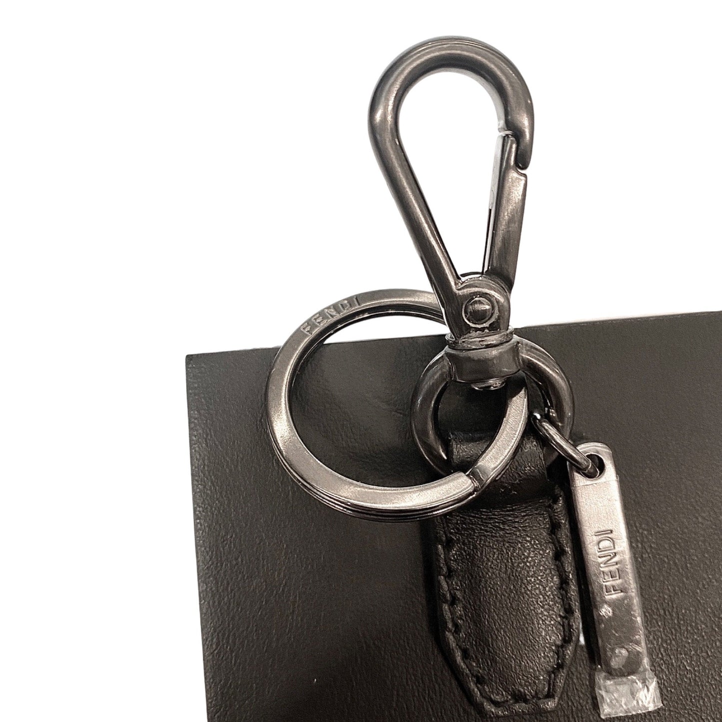 Fendi Roma Mini Box Black Leather Key Ring Charm 7AR894