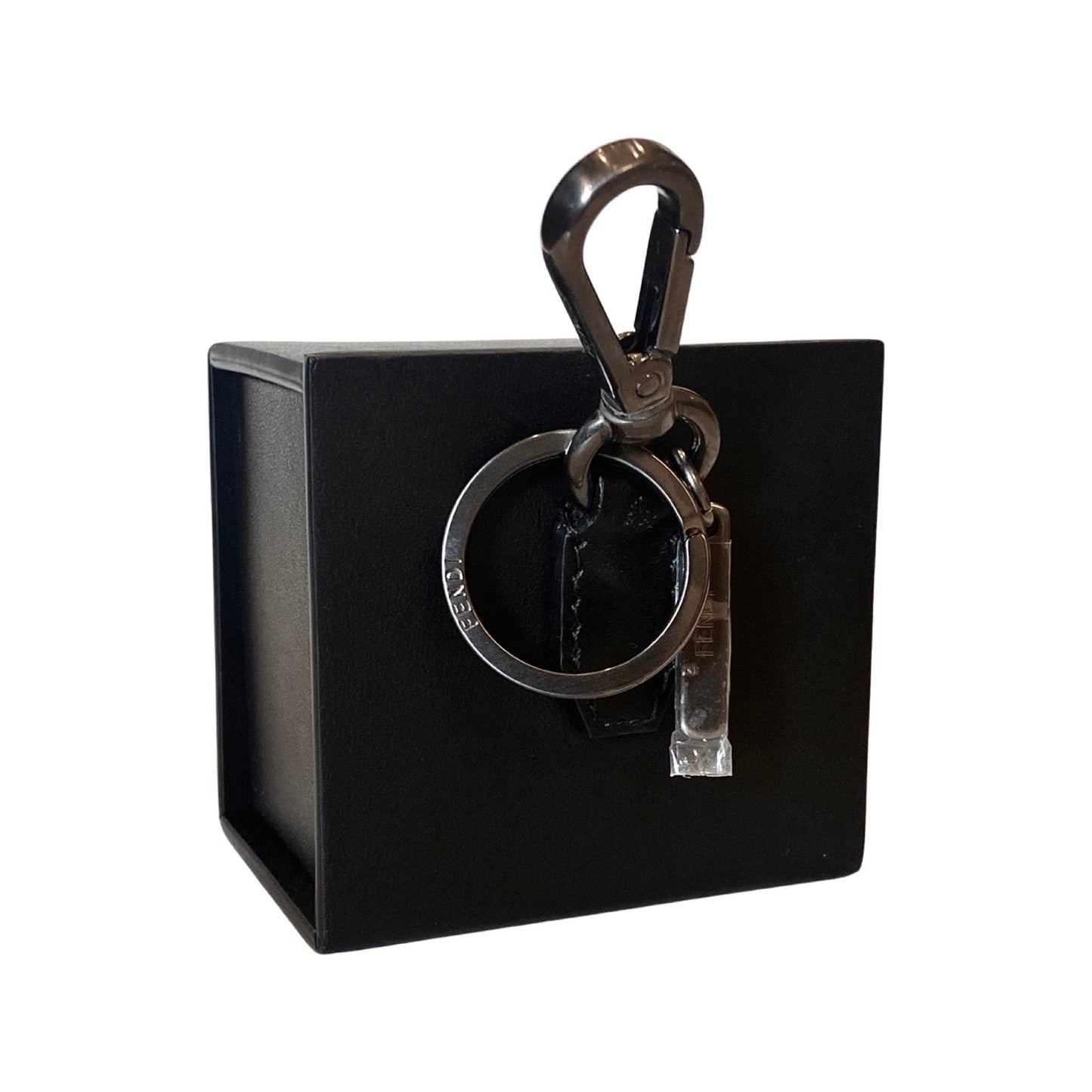 Fendi Roma Mini Box Black Leather Key Ring Charm 7AR894