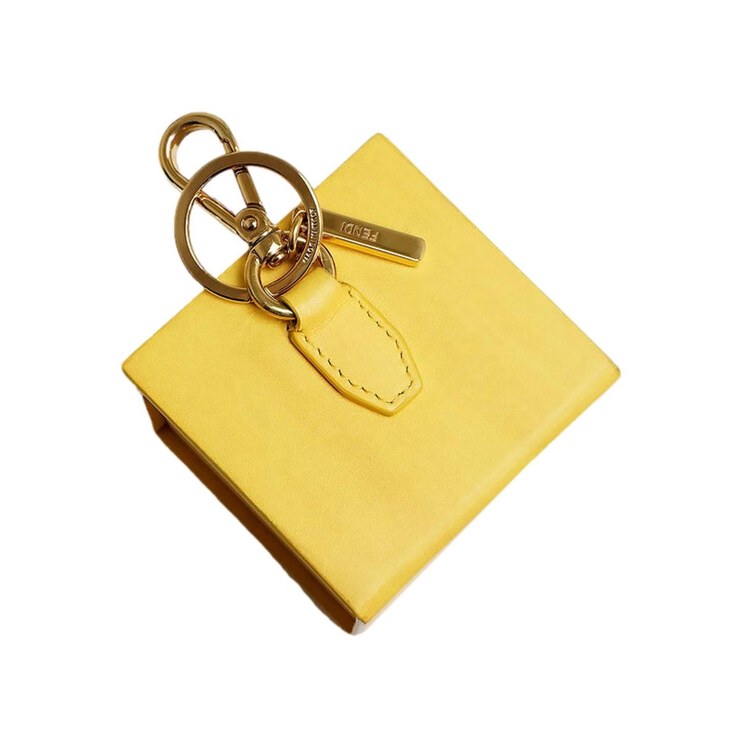 Fendi Roma Mini Box Yellow Leather Key Ring Charm 7AR894