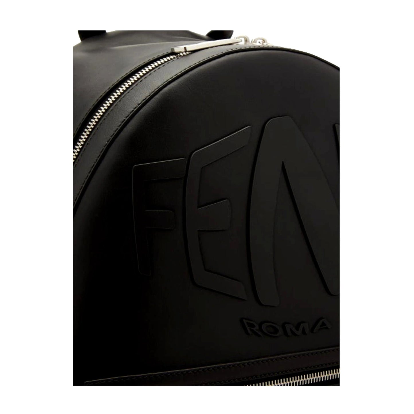 Fendi Roma Warped Logo Black Leather Backpack 7VZ042