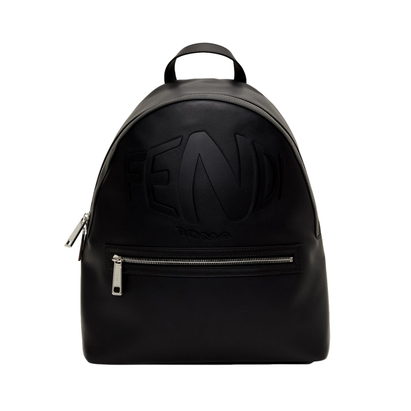 Fendi Roma Warped Logo Black Leather Backpack 7VZ042