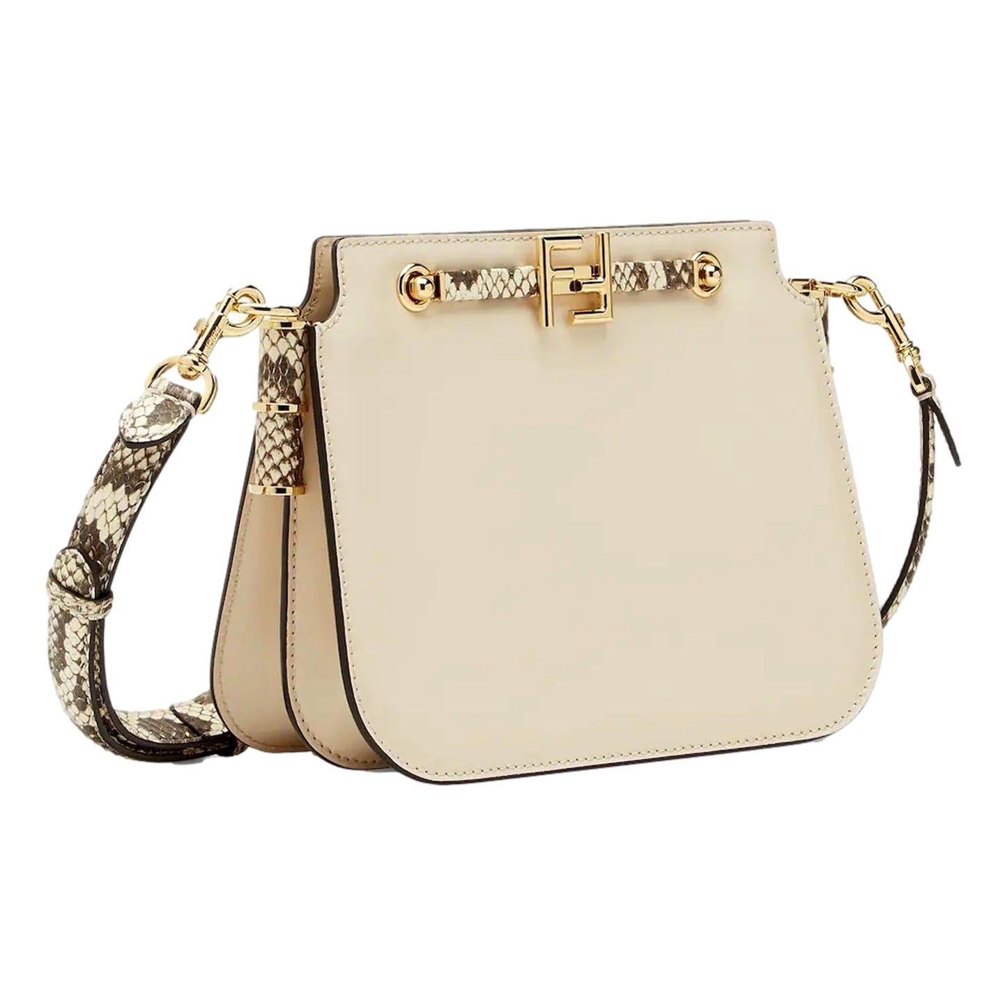 Fendi Touch Ivory and Python Print Leather Shoulder Bag 8BT349